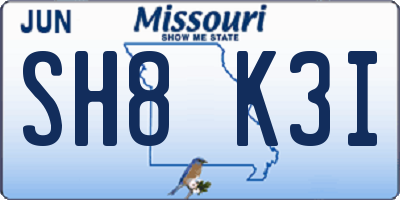 MO license plate SH8K3I