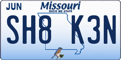 MO license plate SH8K3N