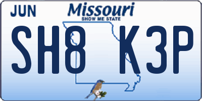 MO license plate SH8K3P