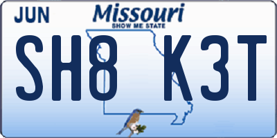 MO license plate SH8K3T