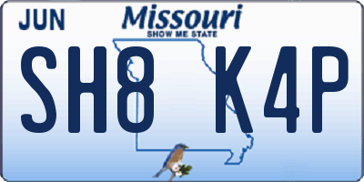 MO license plate SH8K4P