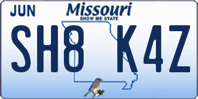 MO license plate SH8K4Z