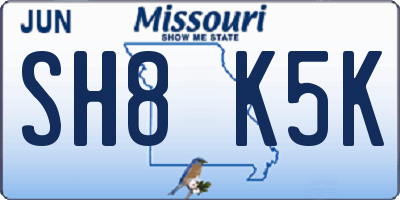 MO license plate SH8K5K