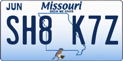 MO license plate SH8K7Z