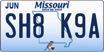 MO license plate SH8K9A