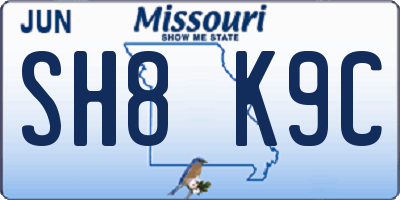MO license plate SH8K9C