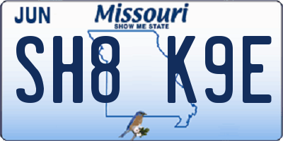 MO license plate SH8K9E
