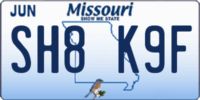 MO license plate SH8K9F
