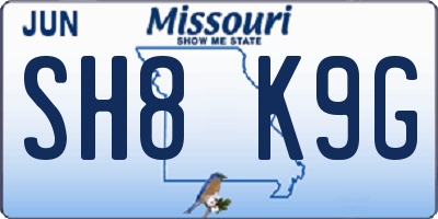 MO license plate SH8K9G
