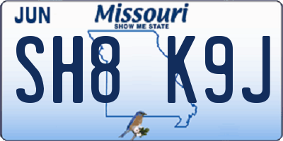 MO license plate SH8K9J