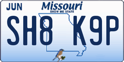 MO license plate SH8K9P
