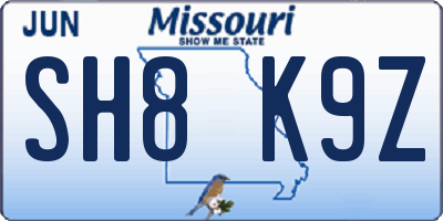 MO license plate SH8K9Z