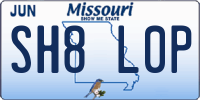 MO license plate SH8L0P