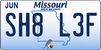 MO license plate SH8L3F