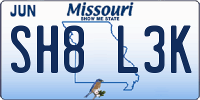 MO license plate SH8L3K