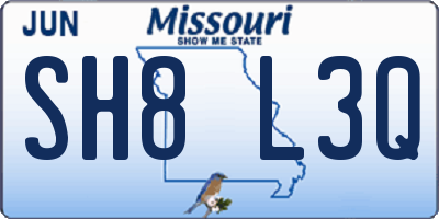 MO license plate SH8L3Q