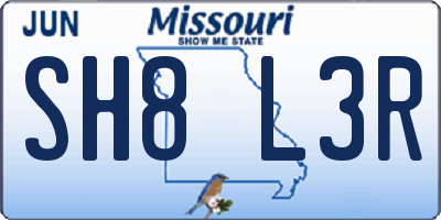 MO license plate SH8L3R