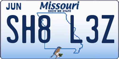 MO license plate SH8L3Z