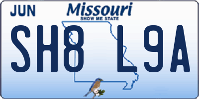 MO license plate SH8L9A