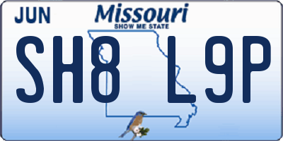 MO license plate SH8L9P