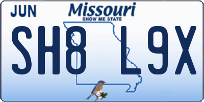 MO license plate SH8L9X