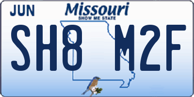 MO license plate SH8M2F
