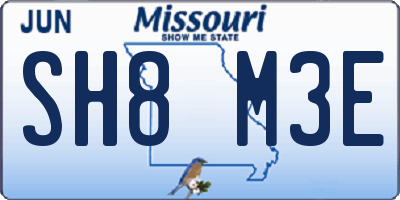 MO license plate SH8M3E