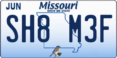 MO license plate SH8M3F
