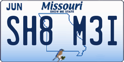 MO license plate SH8M3I