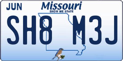 MO license plate SH8M3J