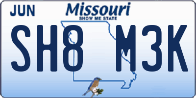 MO license plate SH8M3K