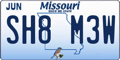 MO license plate SH8M3W