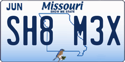 MO license plate SH8M3X