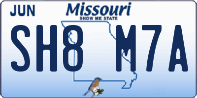 MO license plate SH8M7A