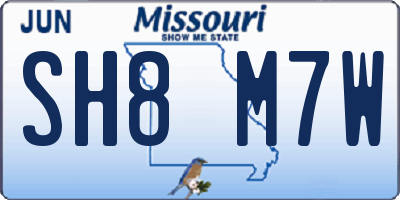 MO license plate SH8M7W