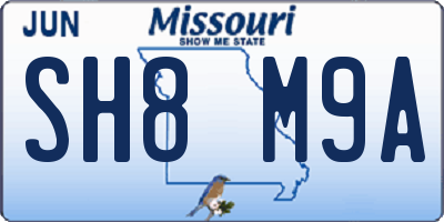 MO license plate SH8M9A