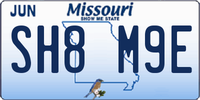 MO license plate SH8M9E