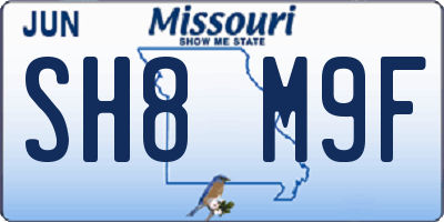 MO license plate SH8M9F