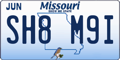 MO license plate SH8M9I