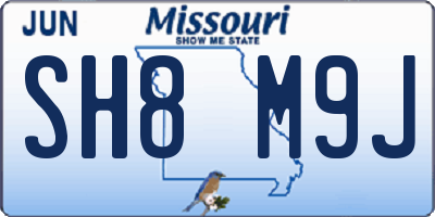MO license plate SH8M9J