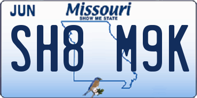 MO license plate SH8M9K