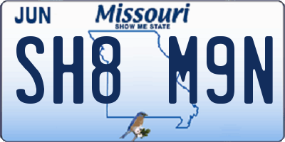 MO license plate SH8M9N