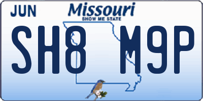 MO license plate SH8M9P