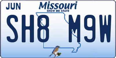 MO license plate SH8M9W