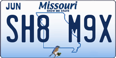 MO license plate SH8M9X