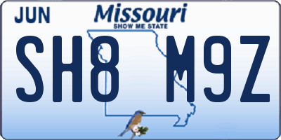 MO license plate SH8M9Z