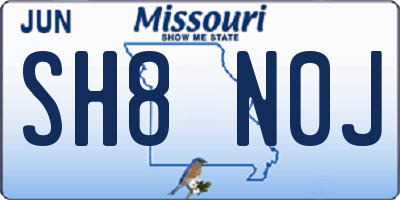 MO license plate SH8N0J