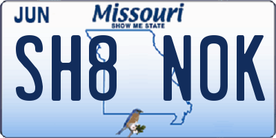 MO license plate SH8N0K