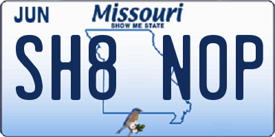 MO license plate SH8N0P