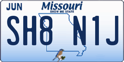 MO license plate SH8N1J